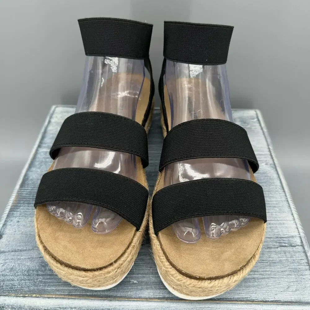 NEW Cushionaire Women’s Mandy Stretch Platform Sandals Black Size 7.5M